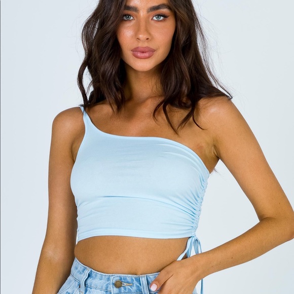 Princess Polly Tops - Princess Polly One Shoulder Side-Tie Baby Blue Top